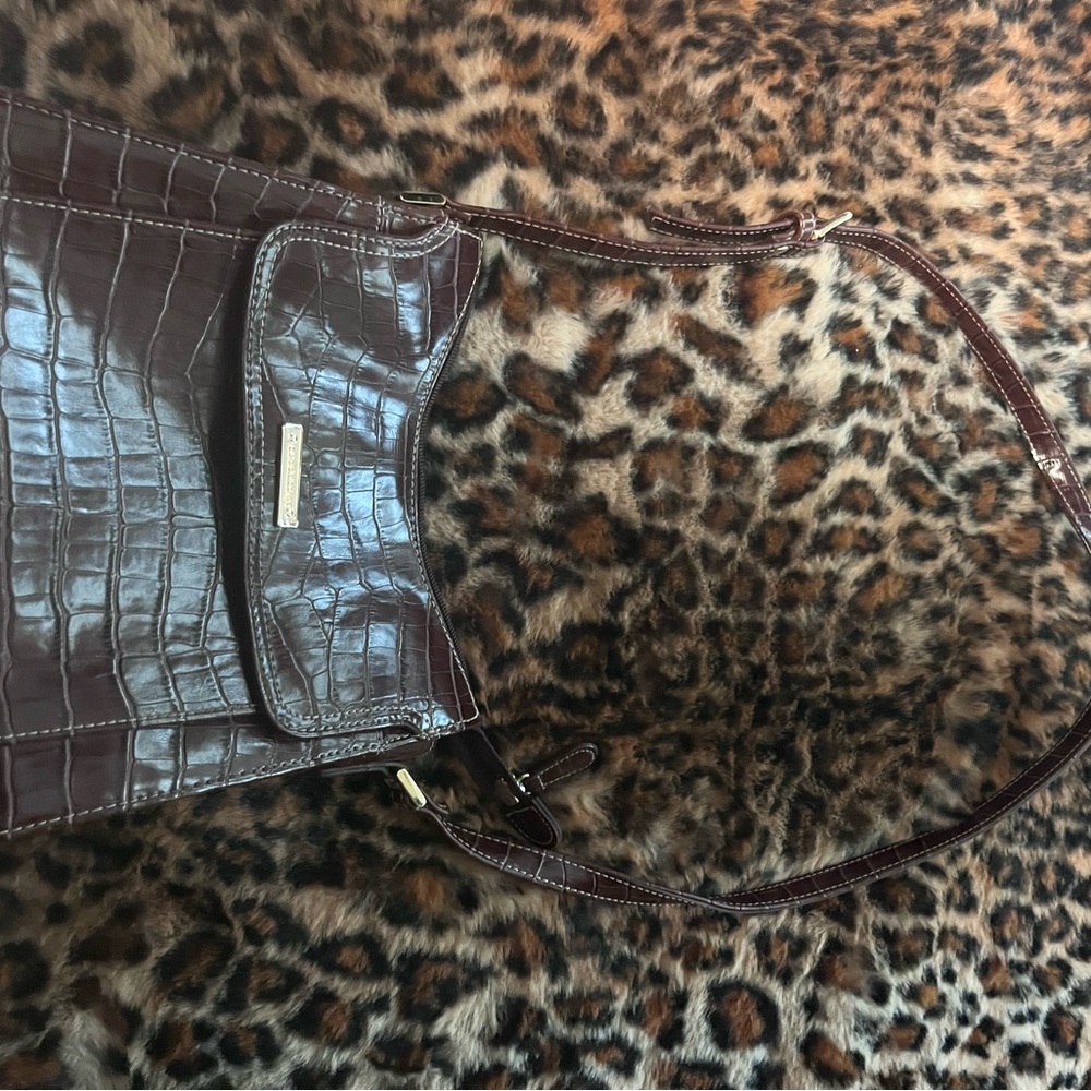 Liz Claiborne Dark Brown Croc-Embossed Shoulder Bag